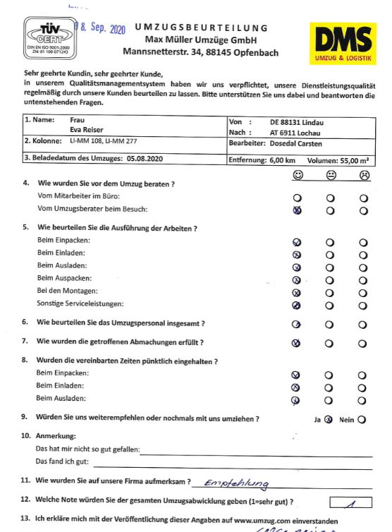 Umzug aus Österreich mit Max Müller Umzüge. 