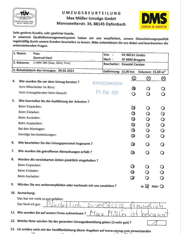 Pünktlicher Umzug von Deutschland nach Österreich mit Max Müller Umzüge GmbH. 