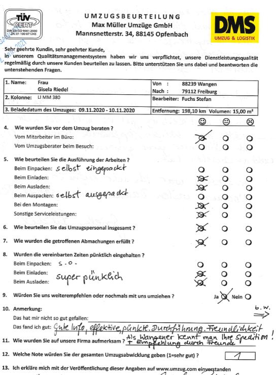 Umzug von Wangen nach Freiburg mit Max Müller Umzüge GmbH. 