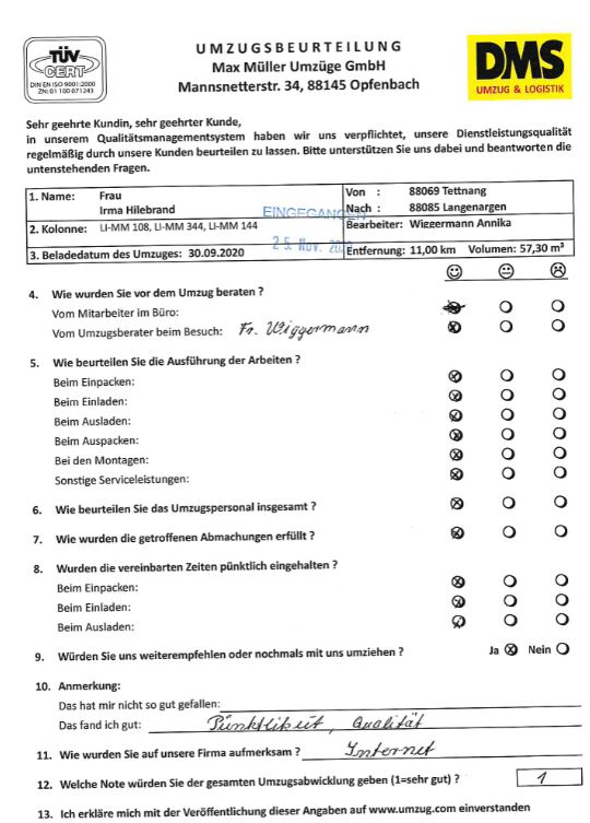 Hohe Qualität beim Umzug mit Max Müller Umzüge GmbH. 