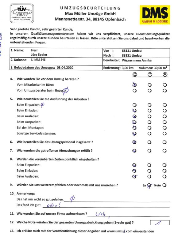 Note 1 für Umzug in Lindau durch Max Müller