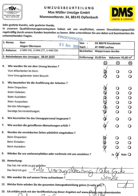Tolle Umzugsberatung bei Max Müller Umzüge. 