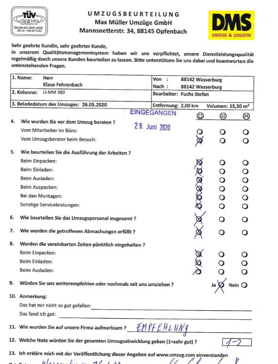 Weiterempfehlung von Max Müller Umzüge
