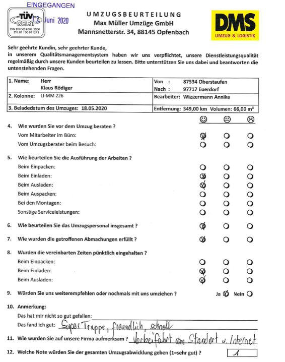 Umzug mit Max Müller Note 1