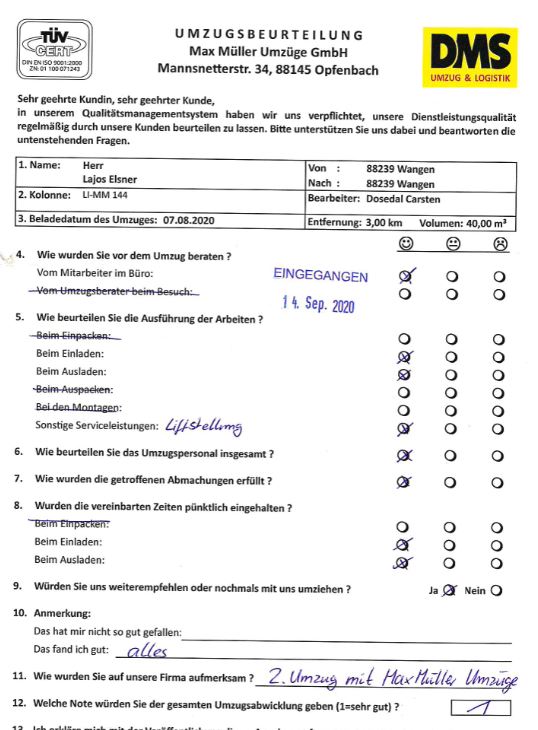 Alles gut beim Umzug mit Max Müller Umzüge GmbH. 