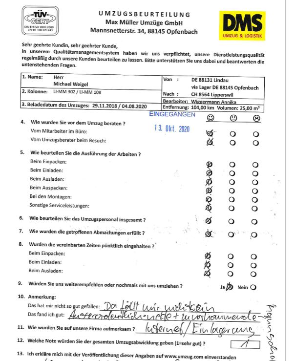 Zuvorkommende Mannschaft bei Max Müller Umzüge. 