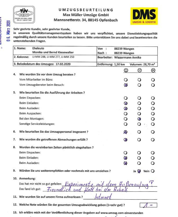 Umzug innerhalb Wangens 