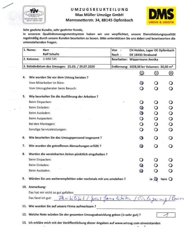 Umzug aus der Schweiz nach Norddeutschland mit Max Müller Umzüge. 