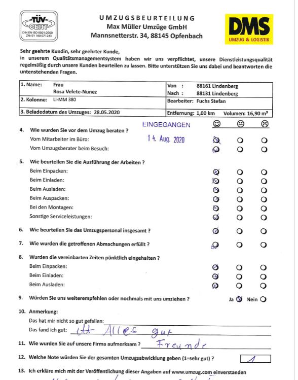 Alles gut beim Umzug mit Max Müller Umzüge GmbH. 
