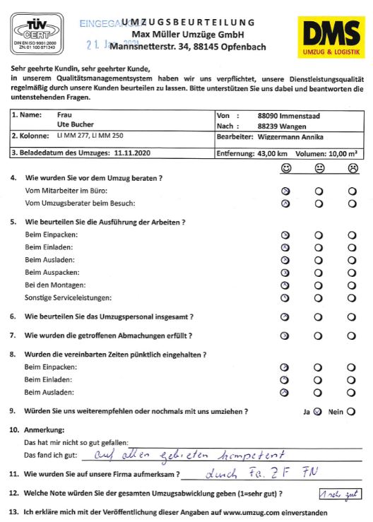 Umzug von Wangen nach Immenstaad mit Max Müller Umzüge GmbH. 