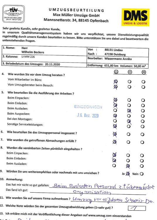 Note 1 für Umzug mit Max Müller. 